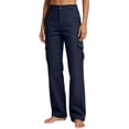 thumbnail image 2 of Women's Mid-Rise Loose Fit Cargo Boot Pants with Side Pockets Utility Pants for Casual Hiking Outdoor Activities Dark Blue L(L), 2 of 6