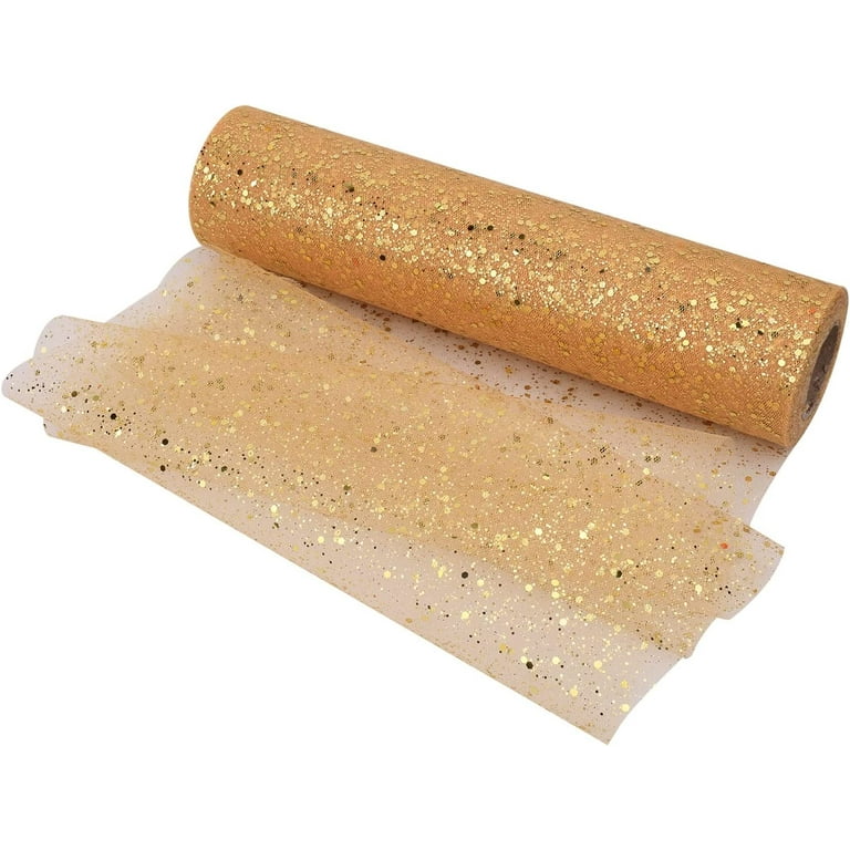 Wholesale Glitter Sparkle on Tulle Fabric Gold 150 yard roll
