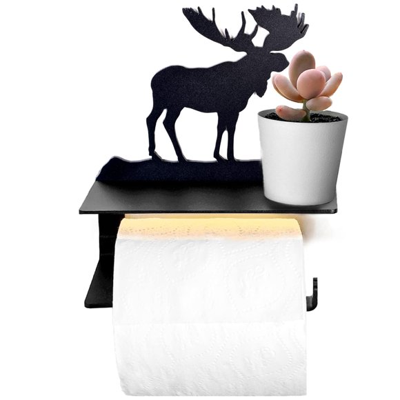 Moose Toilet Paper Holder with Shelf and Motion Sensor Activated Warm Color LED Night Light