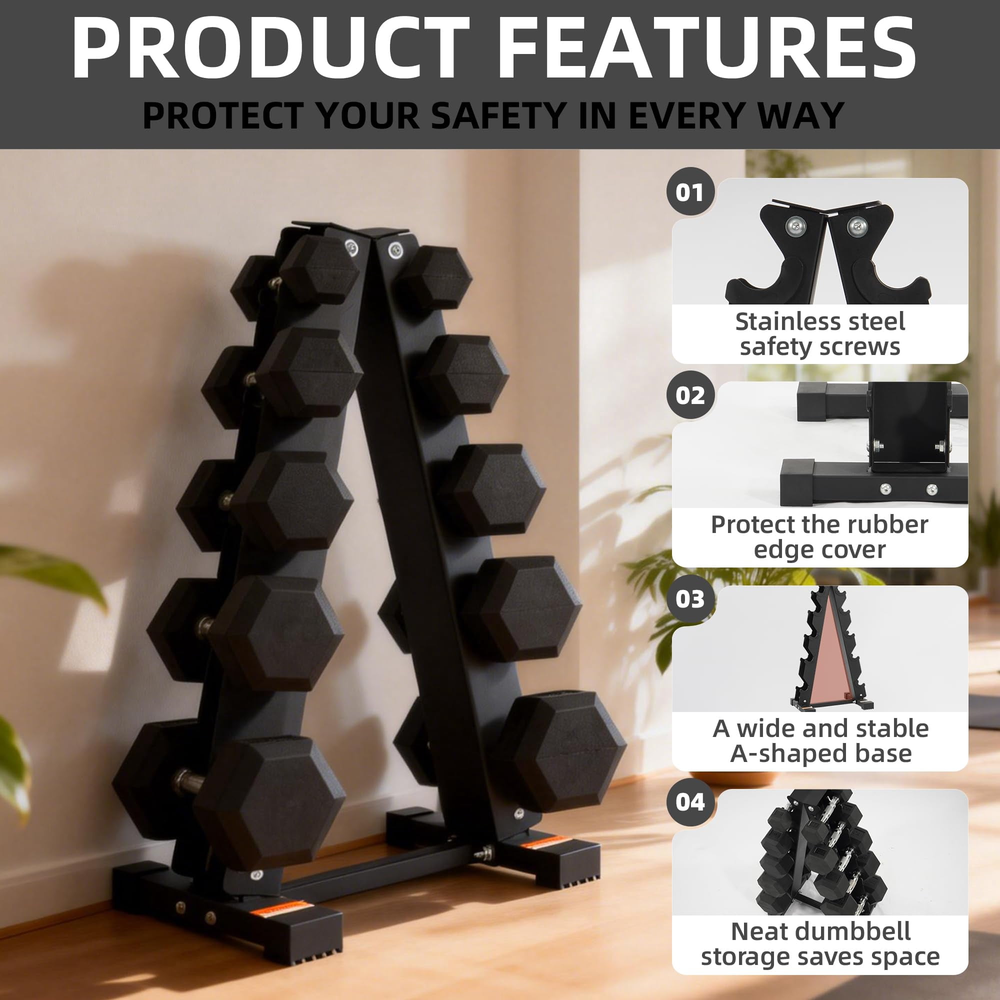 Signature Fitness A-Frame Dumbbell Rack with 25 lb Hex Dumbbell Pair, Heavy-Duty Steel Storage Rack for Home Gym