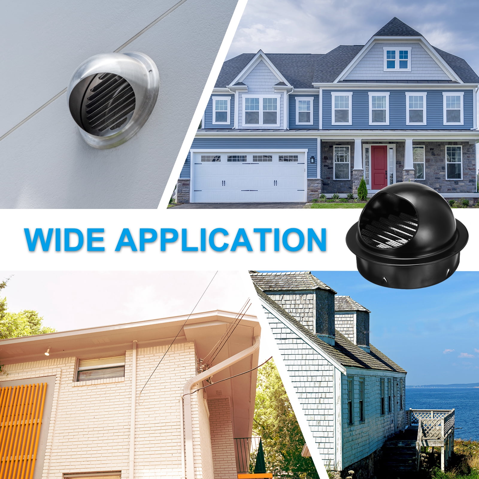 Uxcell Vent Round Cover, Exterior Wall Air Vent Louvered Soffit Vent Exhaust Outlet Hood for HVAC 7 Inch Black