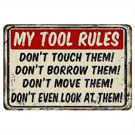 Funny "My Tool Rules" Vintage Metal Sign – Retro Garage Garden Decor, Humorous Gift for Mom, Rustic Tin Wall Art with Distressed Finish, Perfect for Home, Bar, Office Decoration Decorating Signage