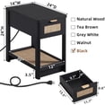 thumbnail image 3 of Eleanor Grace Narrow Night Stand with Charging Station, Boho Nightstand with Drawer, Bed Side End Table with Rattan Shelf for Small Spaces, Wood Nightstands Bedside Tables for Living Room Bedroom, 3 of 9