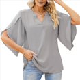 thumbnail image 1 of Blusa Holgada de con Cuello en V y Mangas 3/4 con Volantes para Mujer, Color Gris, Talla S, 1 of 6