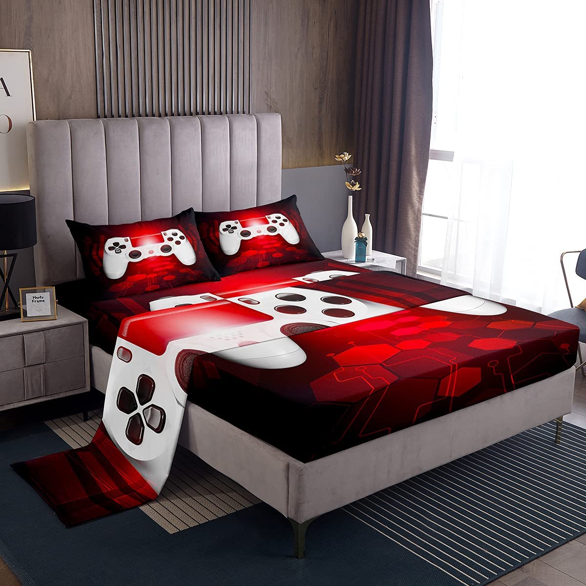 Jeu De Drap Housse Enfant Adolescent - Motif Gamer Vidéo Abstrait - Microfibre Douce - Taille 90x190 Cm - Noir/Vert