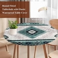 thumbnail image 4 of Green Beige Boho Round Tablecloth, Fitted Table Cover with Elastic for 55"-60" Round Tables, Vintage Ethnic Tribal Southwestern Table Cloth Outdoor Indoor Dinning Party Waterproof Tablecloths, 4 of 7