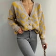 thumbnail image 2 of Fartey Graphic Print Cardigan Sweaters for Women Trendy Long Sleeve V Neck Open Front Dressy Casual Button Up Cardigans Cozy Fall Sweater Khaki L, 2 of 6