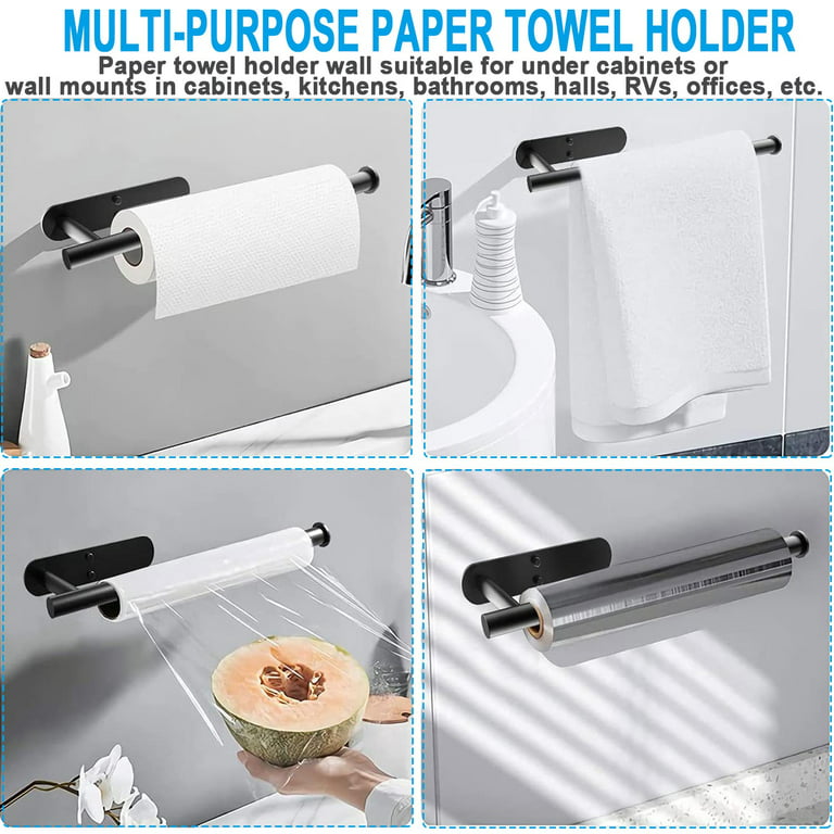 SMARTAKE Paper Towel Holder with Adhesive Under Cabinet, Wall Mounted & No  Drill