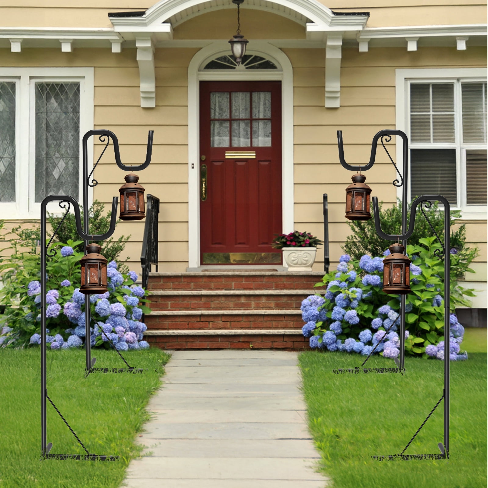 Shepherd Hook for Outdoor – Adjustable Height 44"-92" Heavy Duty Metal Pole, 3-Prong Ground Stake, Rust-Proof, for Hanging Bird Feeders, Plants, Solar Lights, Lanterns
