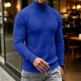 thumbnail image 5 of Men's Turtleneck Sweater Solid Color Knitted Pullover Casual Basic Long Sleeve Tops,Soft, Warm,Stretchy,Work or Outdoor Fall Winter Clothes Royal Blue XL, 5 of 5