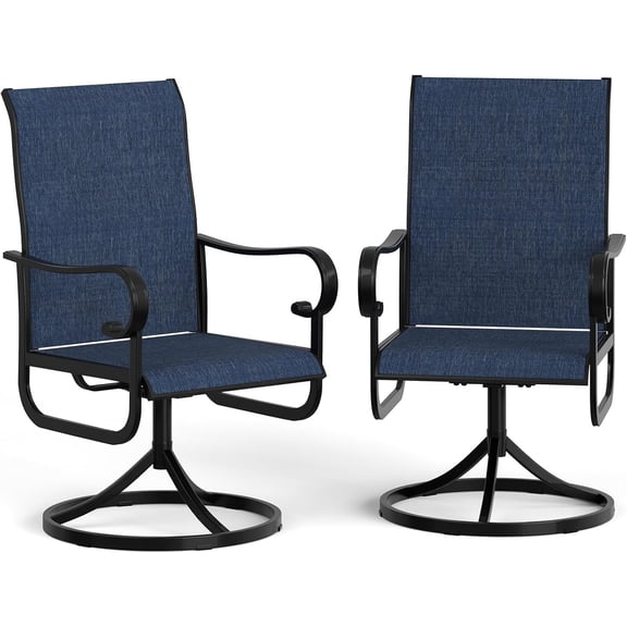 Senfot Set of 2 Patio Swivel Dining Chairs 360° Swivel 15° Reclining Outdoor Rocker Chairs All Weather Textilene High Back Metal Frame for Lawn Garden Deck Navy Blue