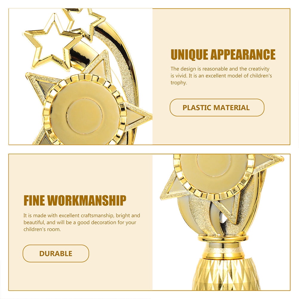 ETHZZLE Set of 2 Golden Plastic Trophy Awards for School Recognition and Kids Achievement Celebration