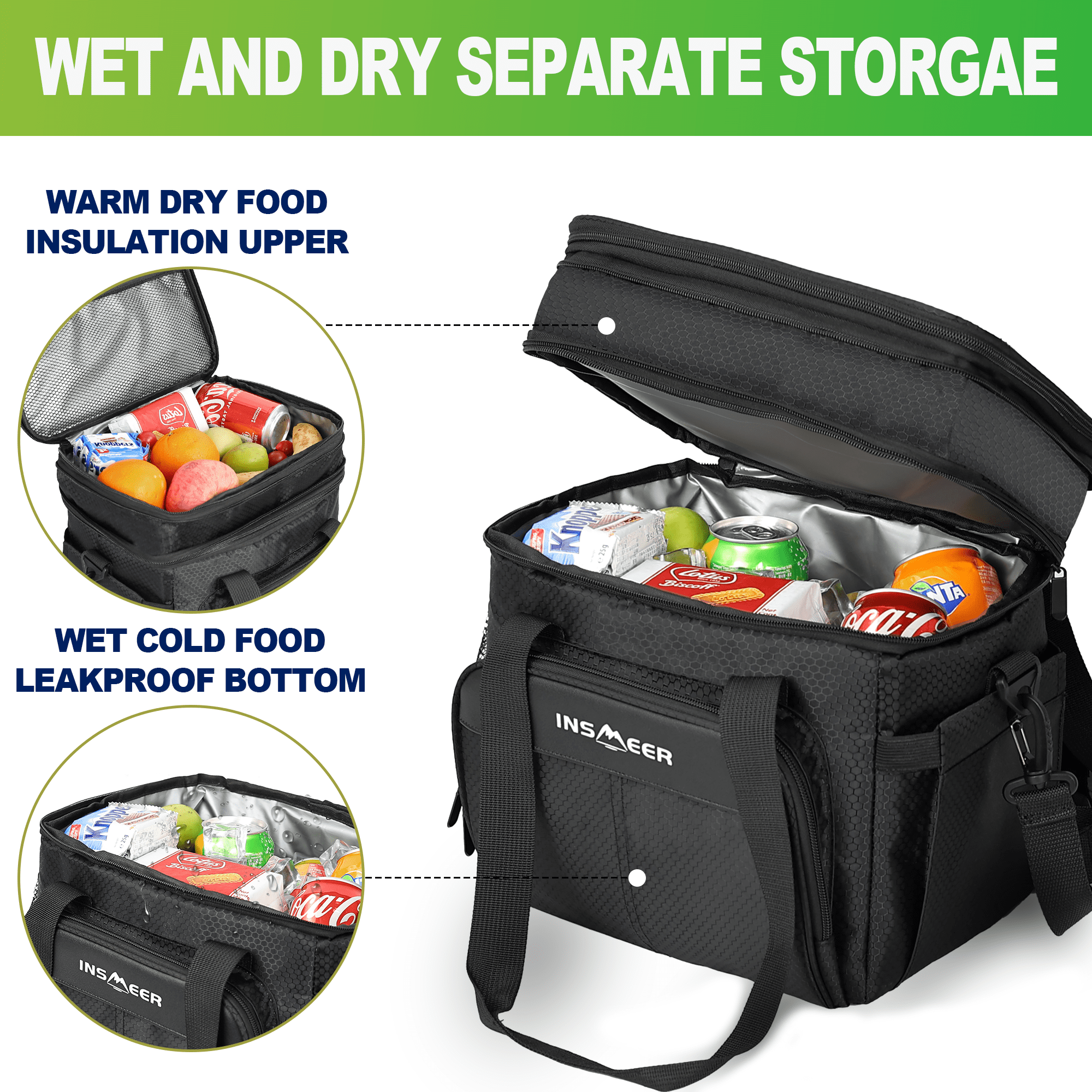 INSMEER Expandable Insulated Lunch Bag for Men, Leakproof 2-Layer Cooler, 30-Can Large Capacity 21.13 Qt, Perfect for Adult Work Travel Picnic