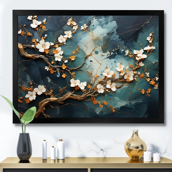 Designart "Aura of Gold and Green in Abstract Marble V" Abstract Framed Wall Art Decor - Modern Gold Abstract Marble Living Room Framed Canvas Art