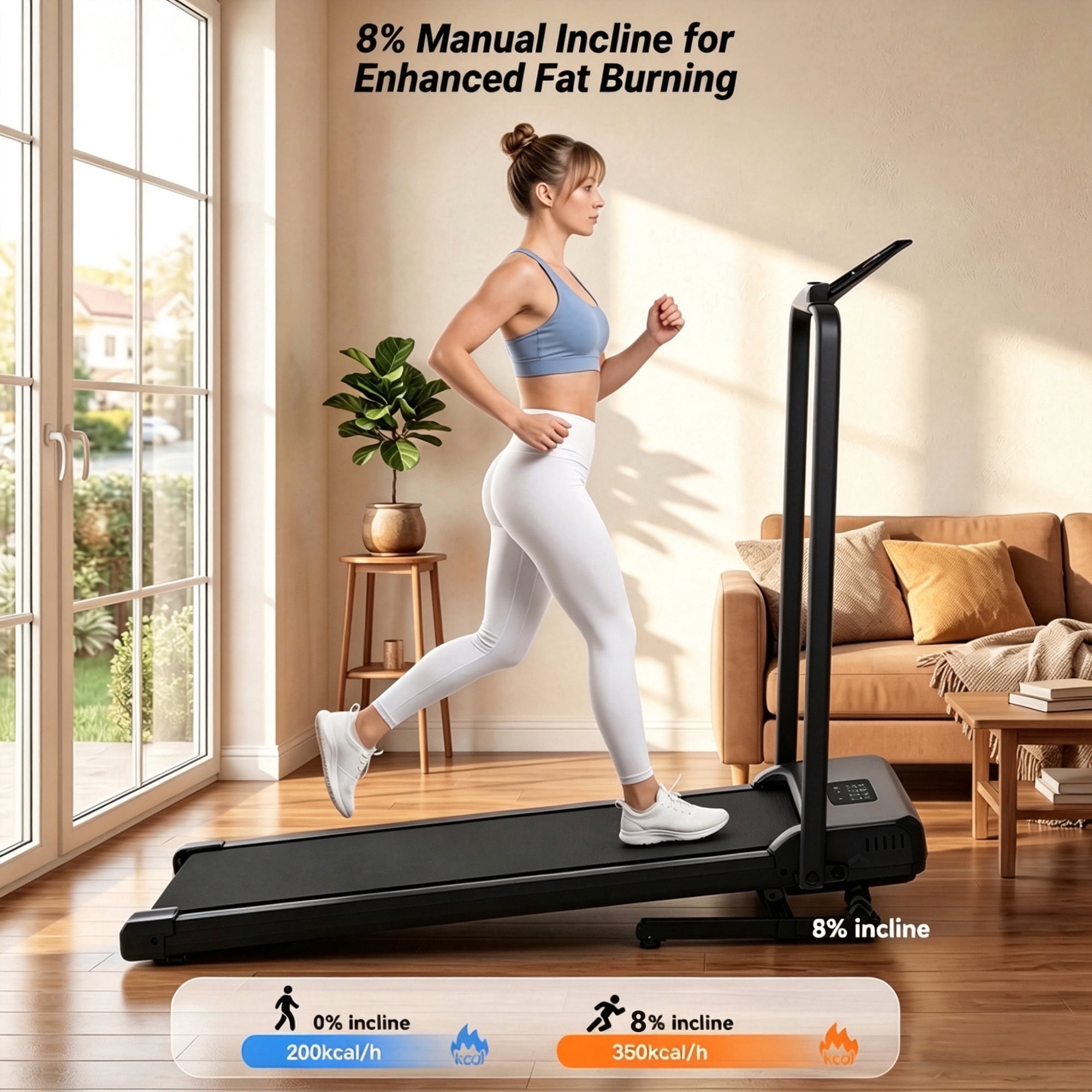 Simpfree Walking Pad with Handle Bar and Adjustable Incline, 2.5HP Portable Under Desk Treadmill for Home Small Space 300 Lbs Capacity，Remote Control and LED Display