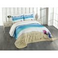 thumbnail image 3 of Ambesonne Beach Quilted Bedspread Set 3 Pcs, Happy Birthday on Sand, Queen Size, Blue Pale Brown Pink, 3 of 5