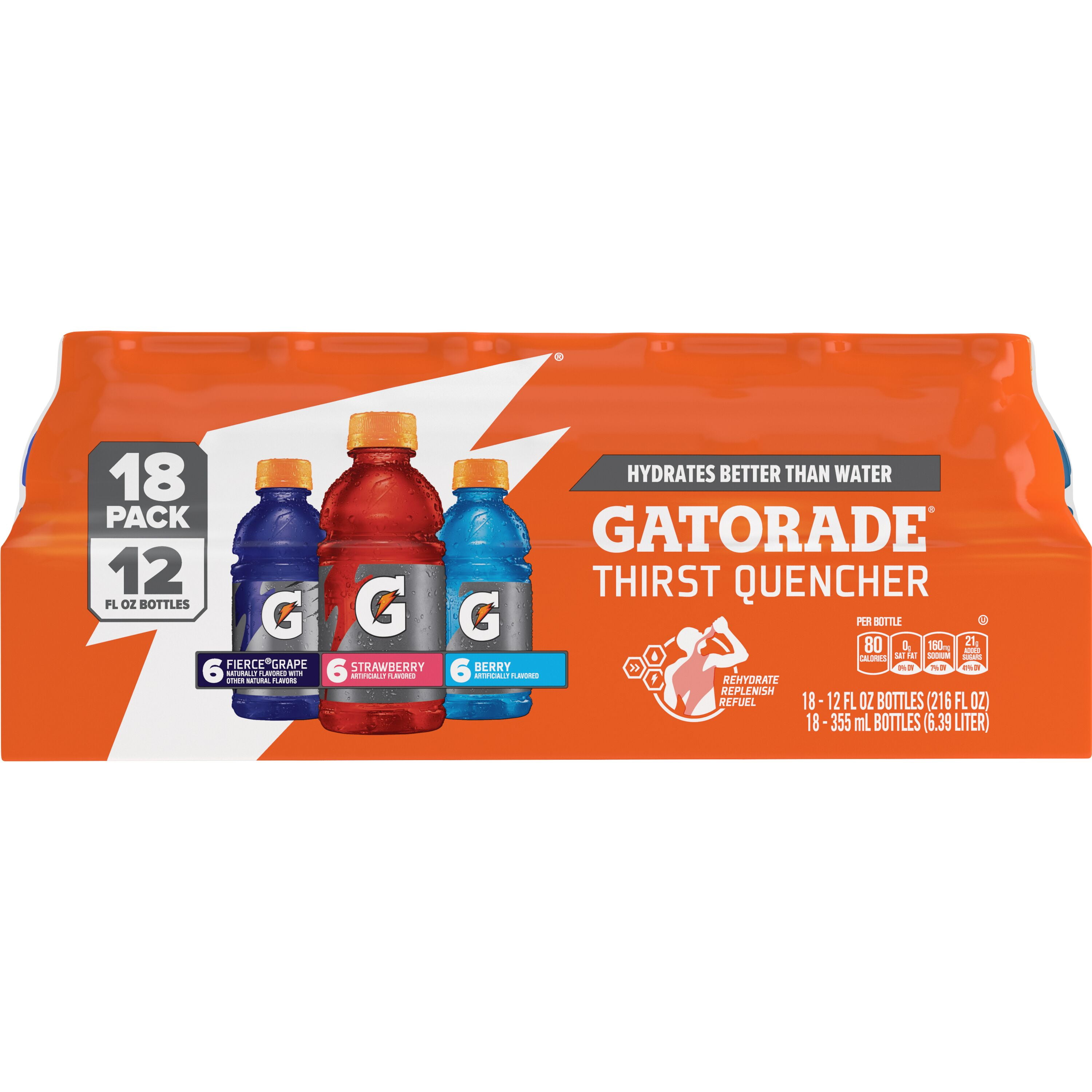 Gatorade Sports Drinks, Grape, Strawberry and Berry Flavored Variety Pack, 12 fl oz, 18 Count Bottles