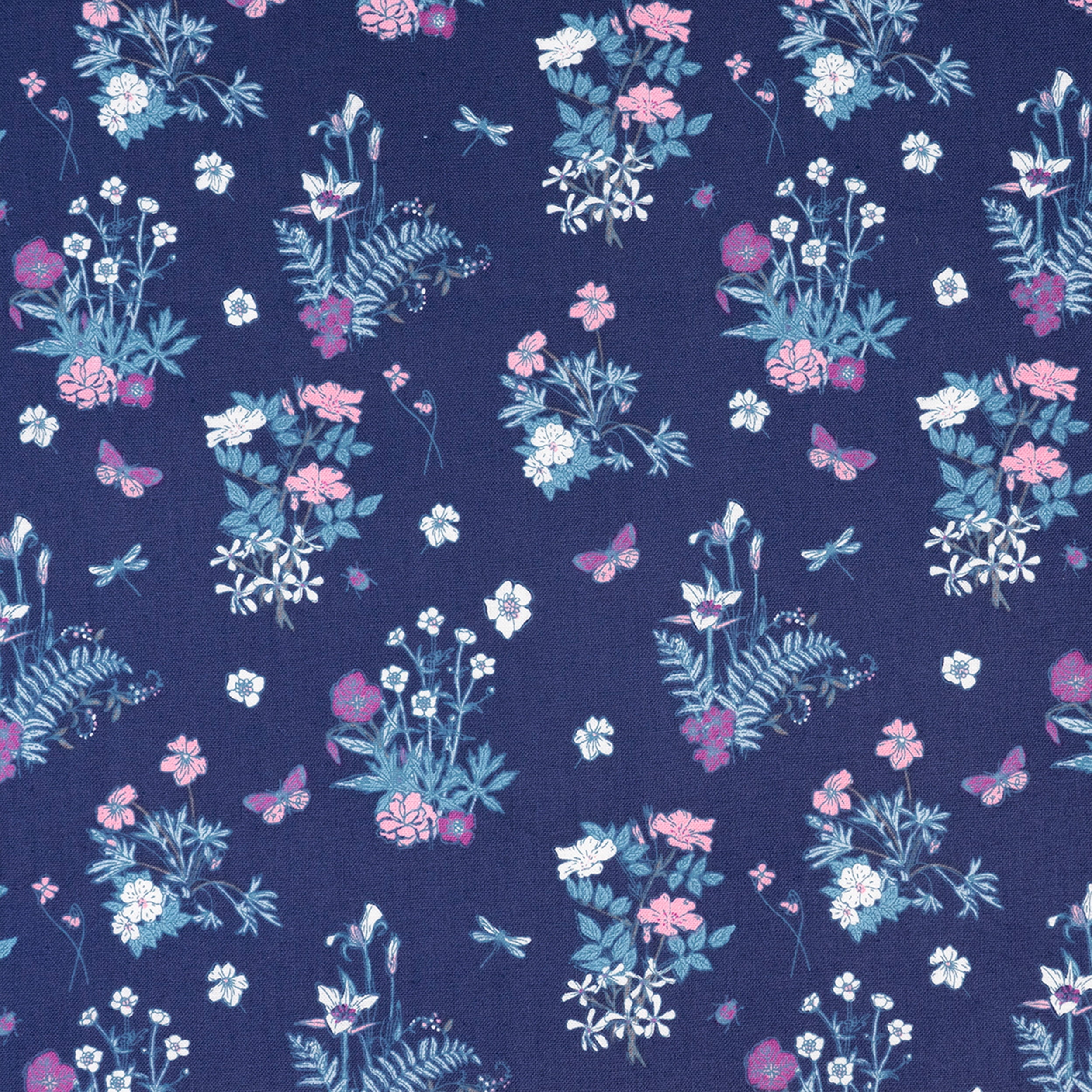 Singer Fabric, 100% Cotton, Sewing & Crafting, 44" Wide, Floral Bouquets On Blue, Cut by Yard
