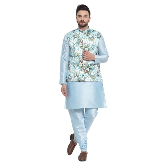 ELINA FASHION Men's Indian Raw Silk Kurta Pajama And Nehru Jacket (Waistcoat) || Ethnic Wedding Diwali Puja Set
