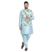 ELINA FASHION Men's Indian Raw Silk Kurta Pajama And Nehru Jacket (Waistcoat) || Ethnic Wedding Diwali Puja Set