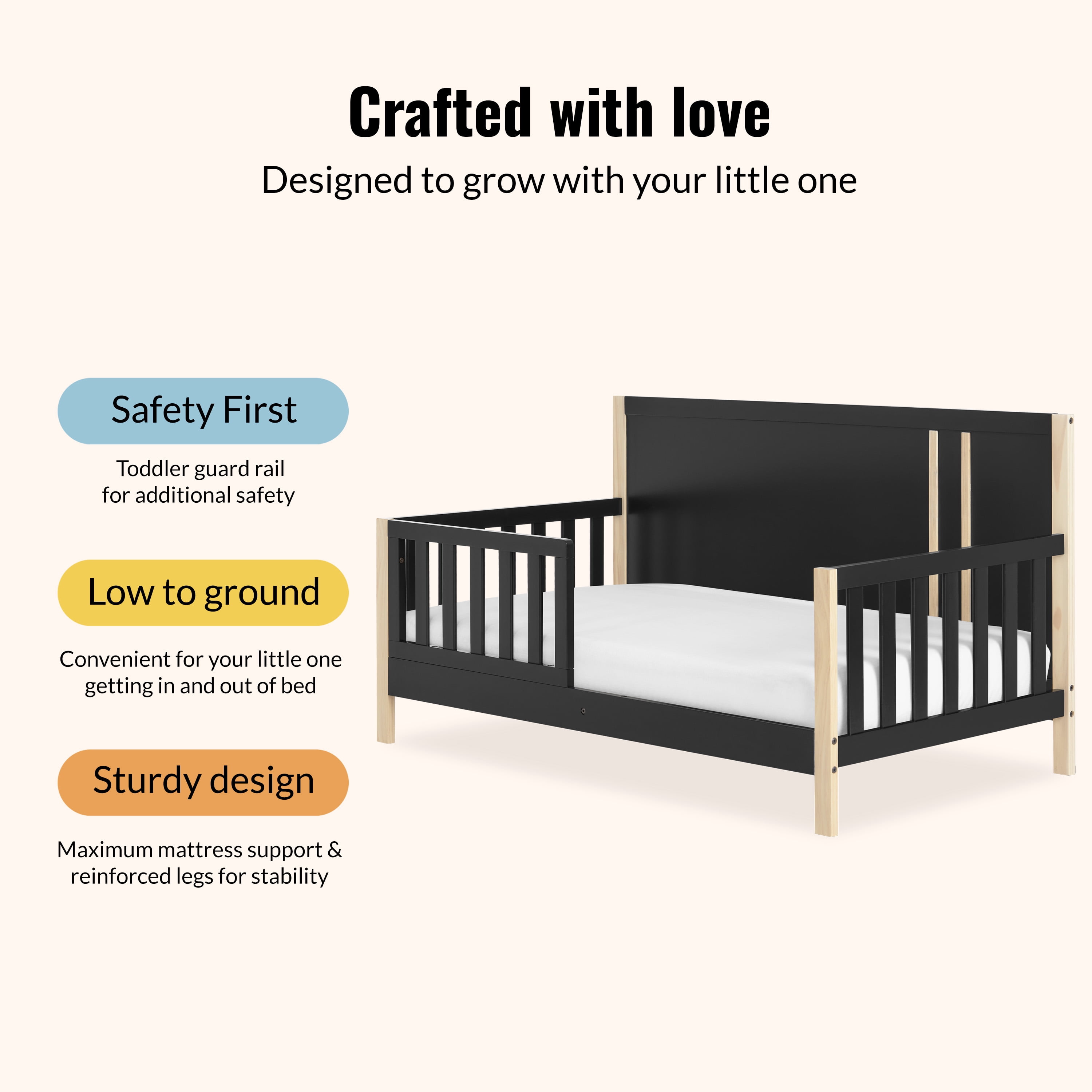 Dream On Me Soho Toddler Bed In Matte Black Vintage