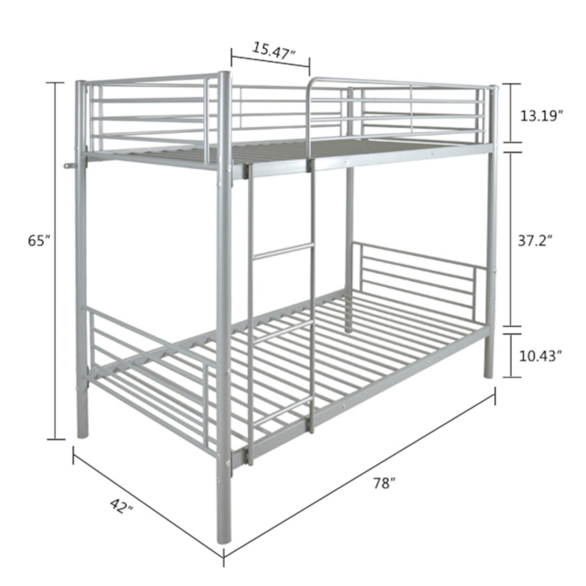 Alvantor Twin Over Twin Metal Bunk Bed with Safety Guard Rails and Ladder