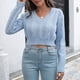 thumbnail image 5 of Suéter corto con cuello en V para mujer Suéter suelto de manga larga para otoño e invierno para mujer Otoño e invierno Nuevo Pompotops  hdfakjf11360, 5 of 9