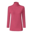 thumbnail image 6 of 3/4 Sleeve Tops for Women Turtleneck 3/4 Sleeve Solid Color Slim Blouse Tops,Womens Tops Hot Pink, 6 of 6
