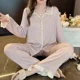 thumbnail image 2 of Conjunto de dos piezas de pantalones de manga larga de primavera y verano de estilo princesa para niña, de satén y seda, ideal para dormitorio de estudiantes y uso doméstico, color rosa, 2 of 6