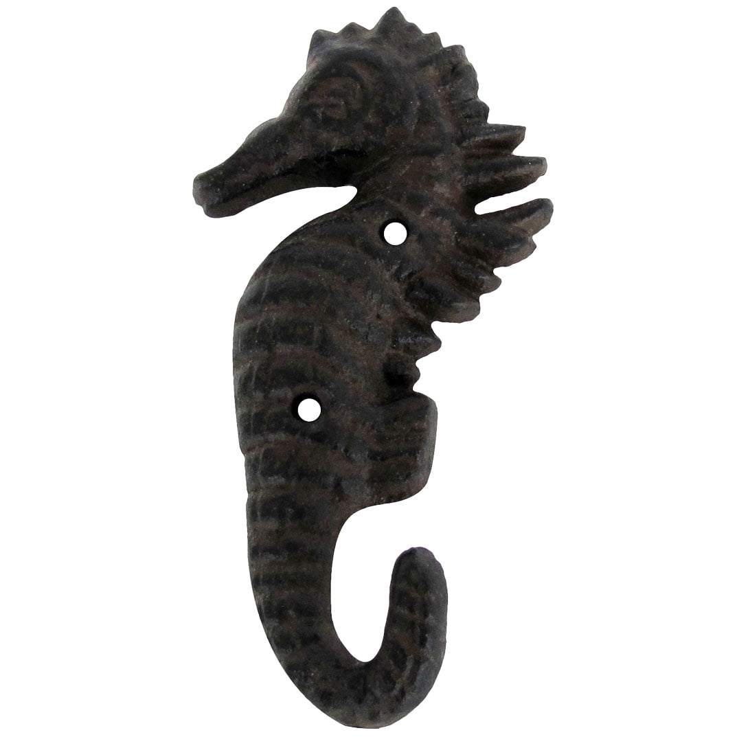 Cast Iron Seahorse Sea Horse Wall Hook Coat Key Bath Towel Ring Sealife