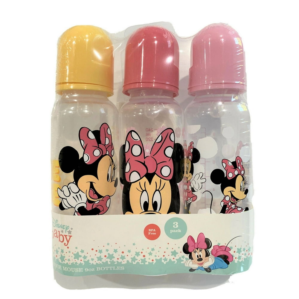 BABY BOTTLE SET 3 GIRLS DISNEY MINNIE MOUSE YELLOW PINK 9 oz BPA