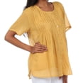 thumbnail image 3 of Sakkas Button Down Embroidered Short Sleeve Semi-Sheer Gauzy Cotton Top / Blouse - Camel - 1XL, 3 of 4