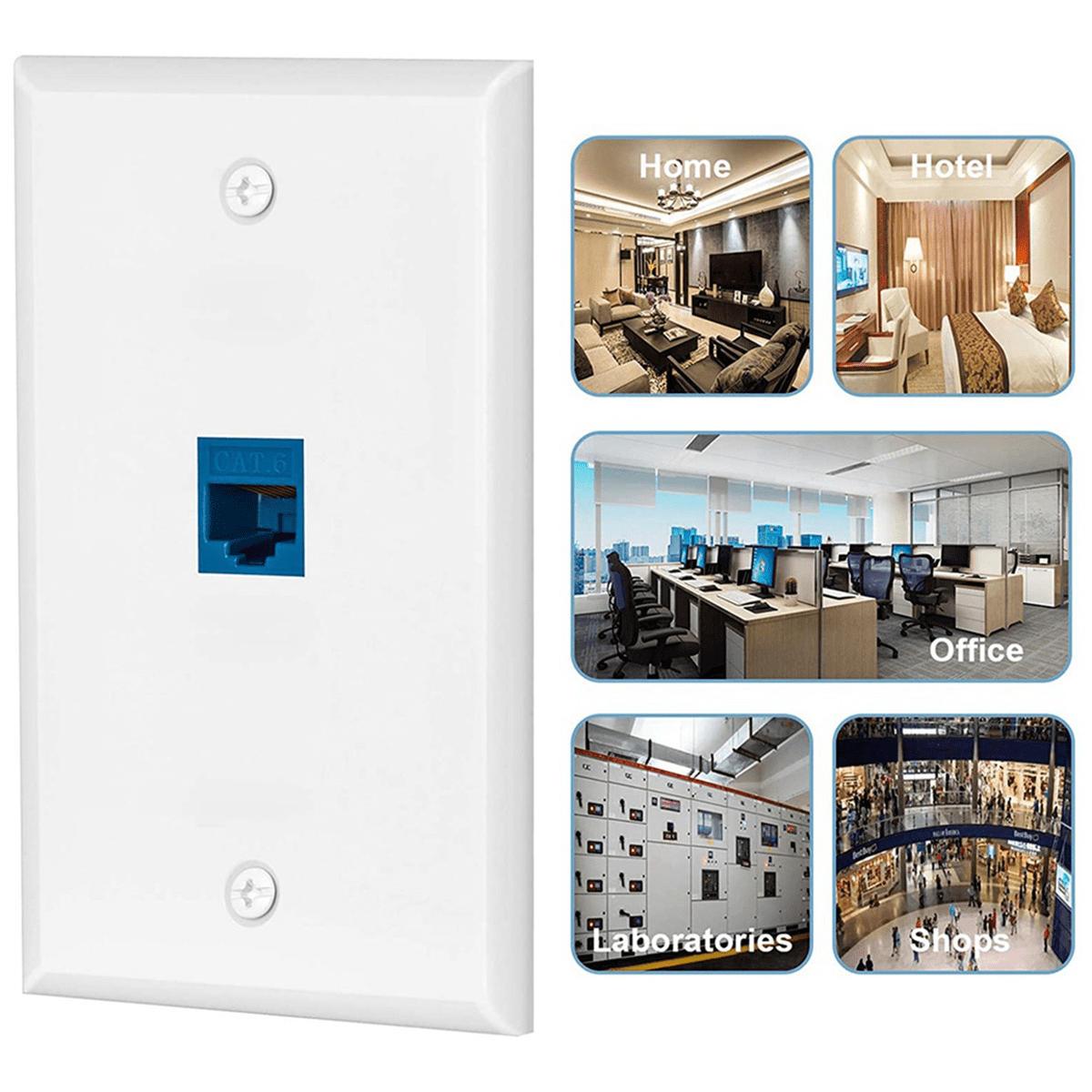 16X Cat6 Ethernet Wall Plate Outlet 1 Port RJ45 Network Female to Female Wall Coupler Plate White & Blue