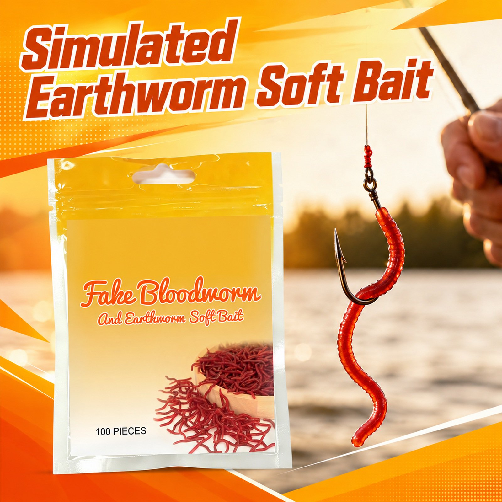 HKUKY 100 Pack Soft Plastic Worm Bait Realistic Earthworm Lure with Flexible PVC Body Drop Shot Wacky Rig Neko Rig Multi Species Freshwater Saltwater Fishing