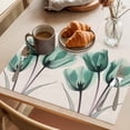 thumbnail image 3 of Spring Retro Placemats Set of 1, X-ray Image of Teal Tulips Floral Leaf Beige Non-Slip Place Mats Washable Table Mats for Kitchen Dining Table Decorations Indoor/Outdoor, 3 of 9
