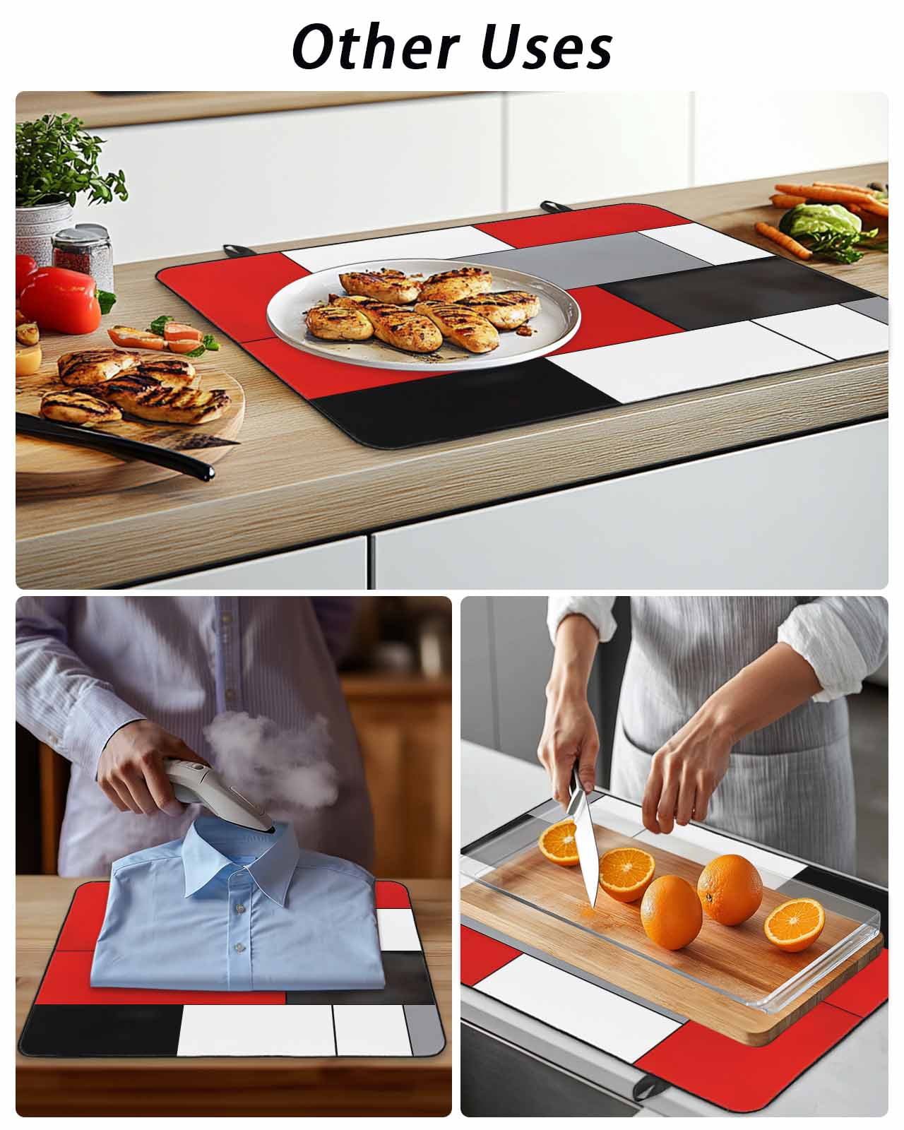 Stove Top Covers for Electric Stove 36x21 Inches, Red Black Grey Heat Insulation Fireproof Glass Cooktop Protector, Modern Irregular Geometric Abstract Countertop Stovetop Cover for Kitchen