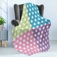 thumbnail image 4 of Polka Dots Soft Flannel Fleece Blanket, Polka Dots in Modern Patchwork Design Print Nursery Playroom Kids Sprinkles, Cozy Plush for Indoor and Outdoor Use, 50" x 70", Pink Blue Green, by Ambesonne, 4 of 5