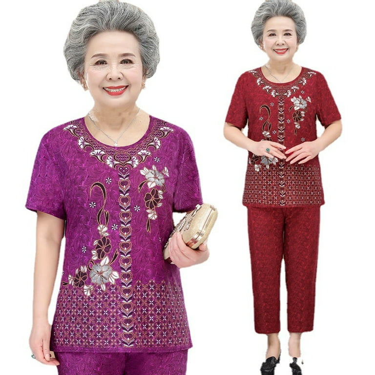 Ice Silk summer women's suit mom old clothes grandma short Ice Silk summer women's suit mom old clothes grandma short