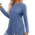 thumbnail image 5 of FAIWAD Long Sleeve Shirts for Women Crew Neck Loose Knit Ribbed Pullover Tops Fall Winter Lightweight Blouse, S-2XL, 5 of 8