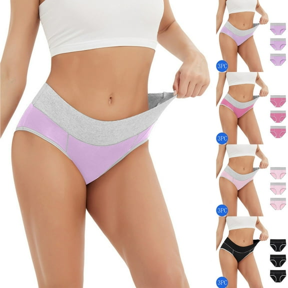 Elainilye Fashion Cotton Underwear for Women 3 Pack Colored and Minimalist Cotton Waist Lifting and Buttocks Underwear,Black