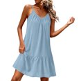 thumbnail image 2 of XiYing Robes pour Femmes Grande Taille, Robe d'Été en Lin à Bretelles Spaghetti pour Femmes, Sans Manches Ajustable, Ourlet à Volants, Plage, Vacances, Décontractée, Coupe Ample, S-TTG, 2 of 9