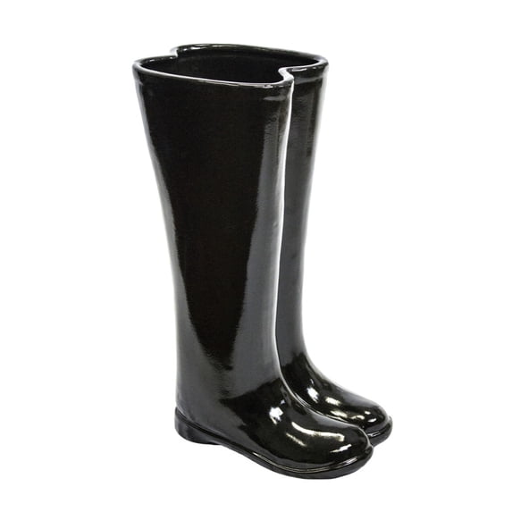 Black Lustrous Ceramic Boots Umbrella Stand