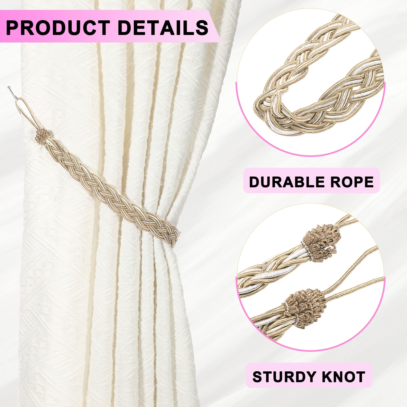 Unique Bargains Curtain Tiebacks Braided Drapery Holdback Light Camel 23" 4 Pcs