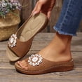 thumbnail image 5 of CYMMPU Women's 3D Floral Decor Wedge Slide Sandals, Hollow Open Toe Slip On Summer Casual Footwear Brown 38, 5 of 6
