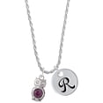 thumbnail image 1 of Delight Jewelry Silvertone 3-D Purple & AB Crystal Owl Silvertone Script Initial Disc - R - Charm Necklace, 20"+3", 1 of 4