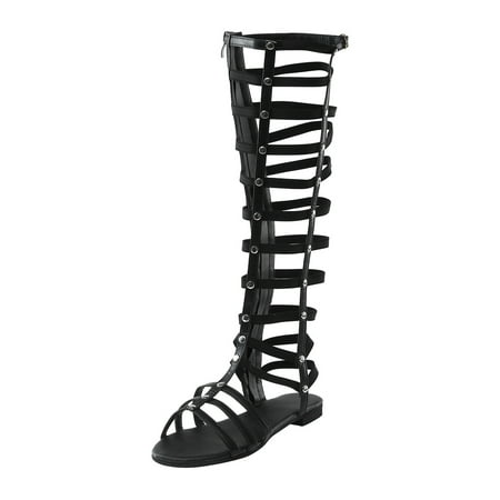 

XINSHIDE Women Sandals Flat Shoes For Fashion Female Cut Out Sandals Knee Boots Strappy Long Barrel Knee Sandals Fashion Shoes