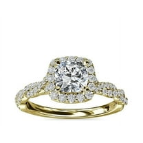 1.00 T.C.W Cushion Shaped Genuine Diamond Stunning Solitaire with Accents Wedding Ring for Women Solid 14K Yellow Gold Size 3.5