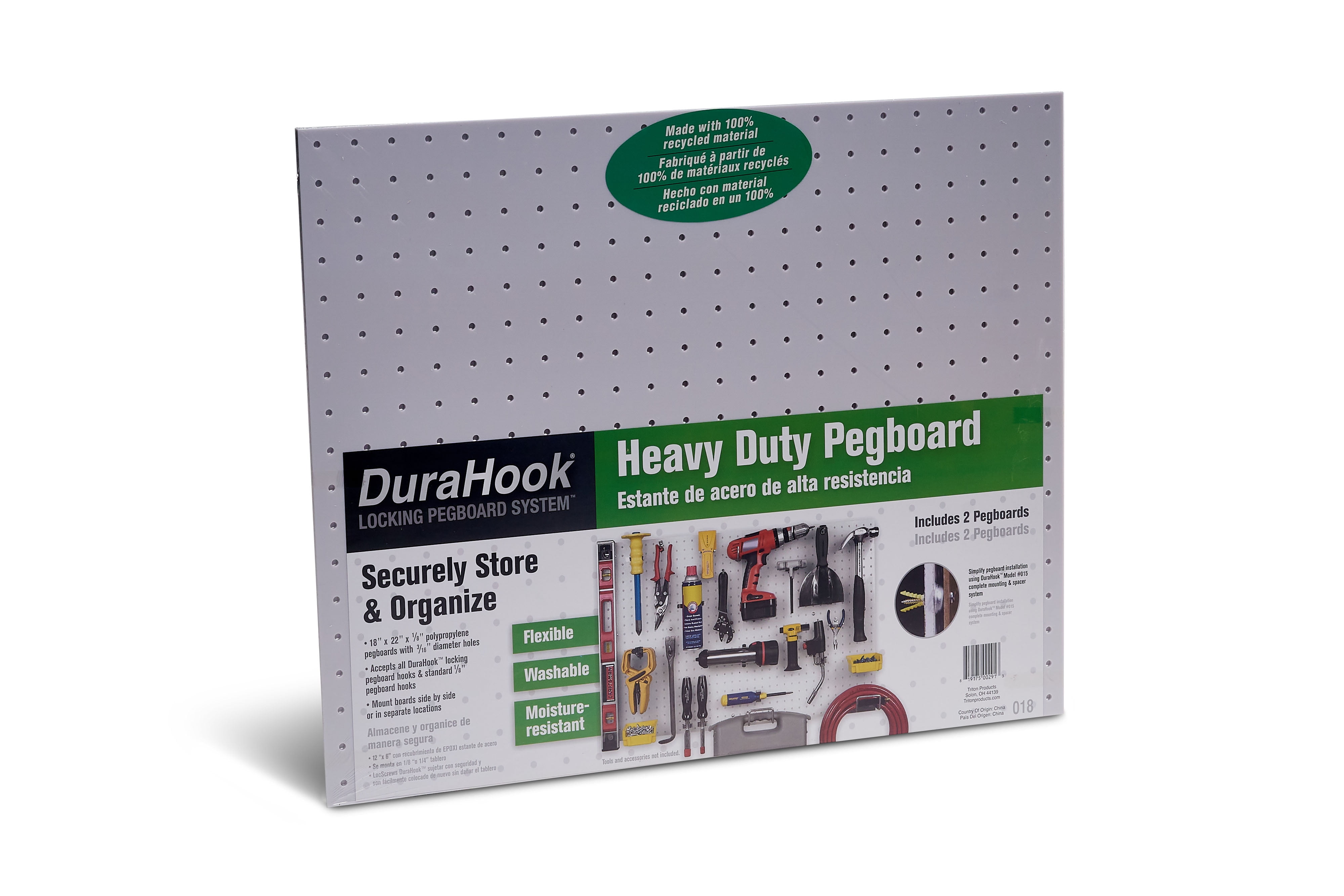 Triton Products® (2) 22 in. W x 18 in. H x 1/8 in. D White Polypropylene Pegboards