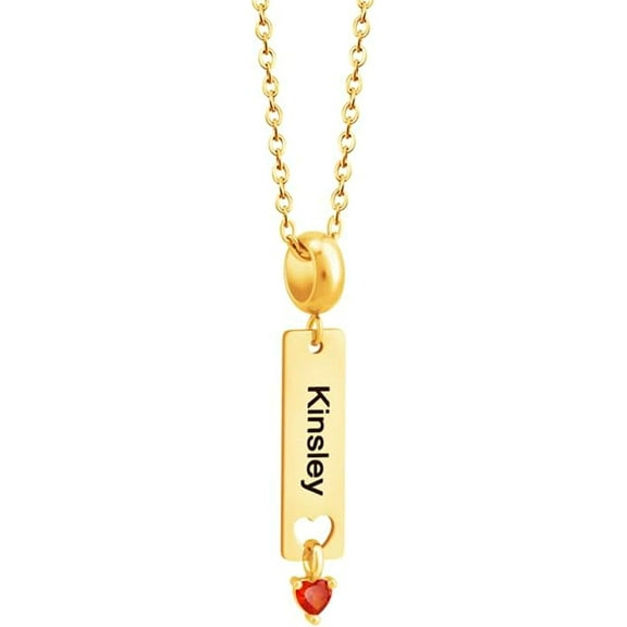 Custom Tag Vertical Bar Heart Necklace with Birthstone Birthday with Elegant Decorative Box Promise Pendant Necklace featuring Engraved Names Jewelry Gifts for Mom Grandma Women Wife[v108]