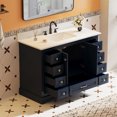 thumbnail image 2 of 48'' Bathroom Vanity with Single Sink, Modern Bathroom Storage Cabinet with 9 Drawers and 2 Door, Freestanding Bathroom Vanities with Carrara Marble White Countertop, Soft Closing, Navy Blue, 2 of 9